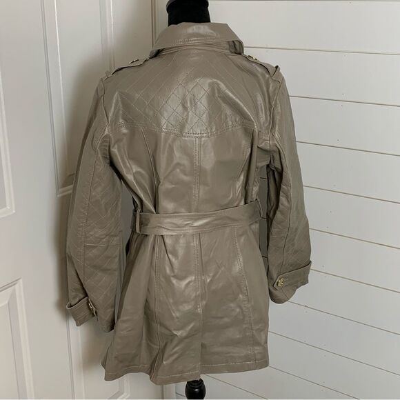 IMAN Gray Leather Double Breasted Trench Coat size Medium minimalist clean girl - Picture 3 of 14